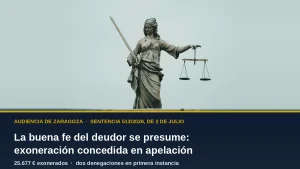 Buena fe del deudor: la Audiencia de Zaragoza concede la exoneración del pasivo insatisfecho