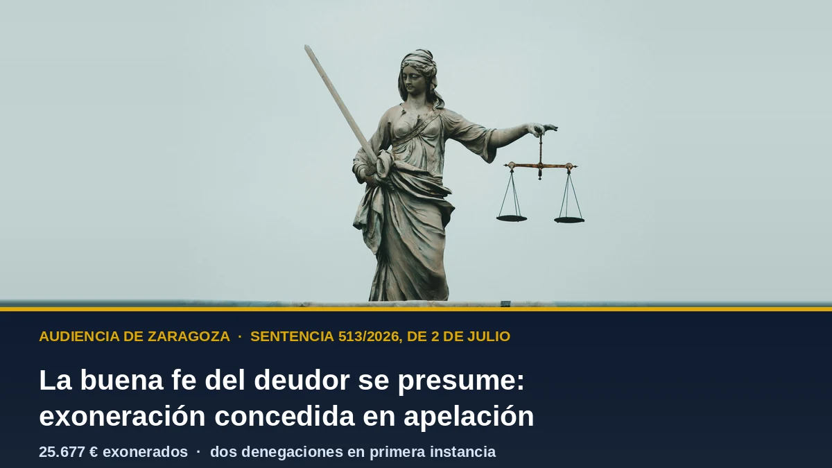 Buena fe del deudor: la Audiencia de Zaragoza concede la exoneración del pasivo insatisfecho