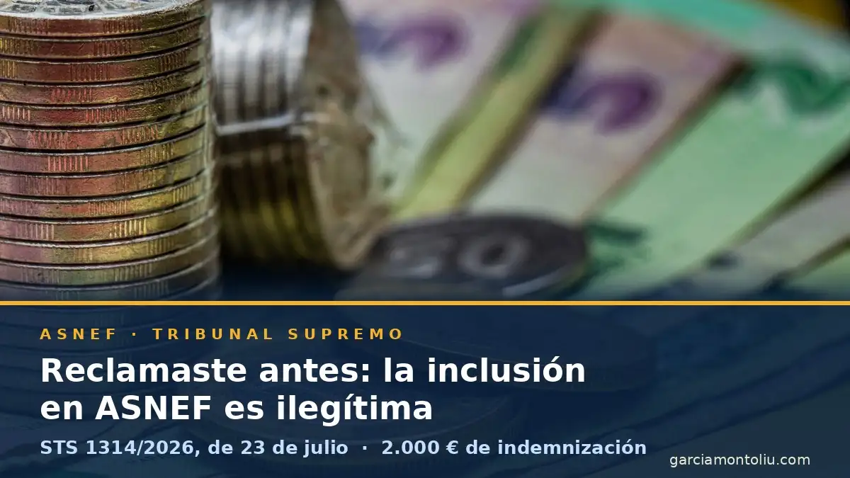Inclusión indebida en ASNEF por una deuda ya reclamada: doctrina del Tribunal Supremo en la STS 1314/2026